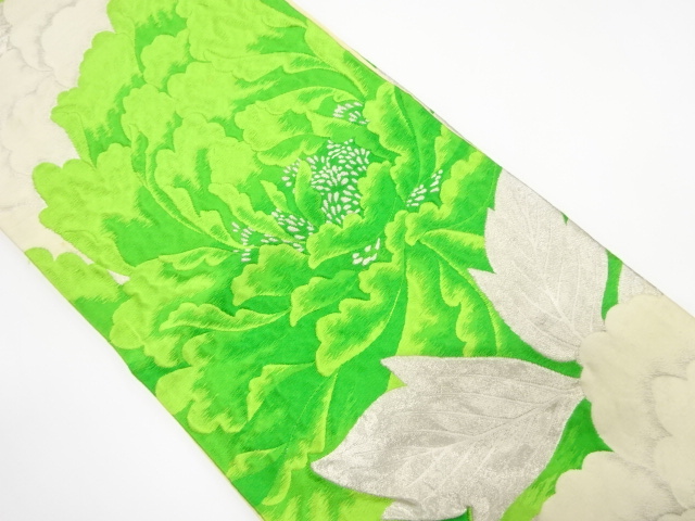 JAPANESE KIMONO / ANTIQUE FUKURO OBI / SILK / WOVEN PEONY